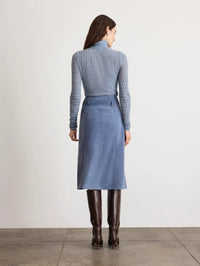 Back view of the Tanya Taylor Beacon Skirt in Morning Fog with belt loops at the high waist.