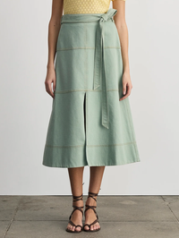 Hudley Wrap Midi Skirt by TANYA TAYLOR-PISTACHIO GREEN-AMY Atelier