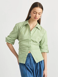 Winslet Striped Button Down Top by TANYA TAYLOR-ASPARAGUS/OPTIC WHITE-AMY Atelier