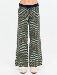 Front view of the Viva Juniper Knit Pant in Geo by THE UPSIDE, featuring an all-over geometric diamond print