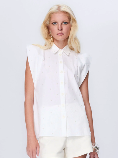 Astraea Embellished Sleeveless Shirt in White