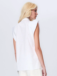 THEO Astraea Stripe Embellished Sleeveless Shirt in White in WHITE/PEARL – Image 2