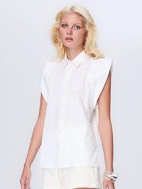 THEO Astraea Stripe Embellished Sleeveless Shirt in White in WHITE/PEARL – Image 4