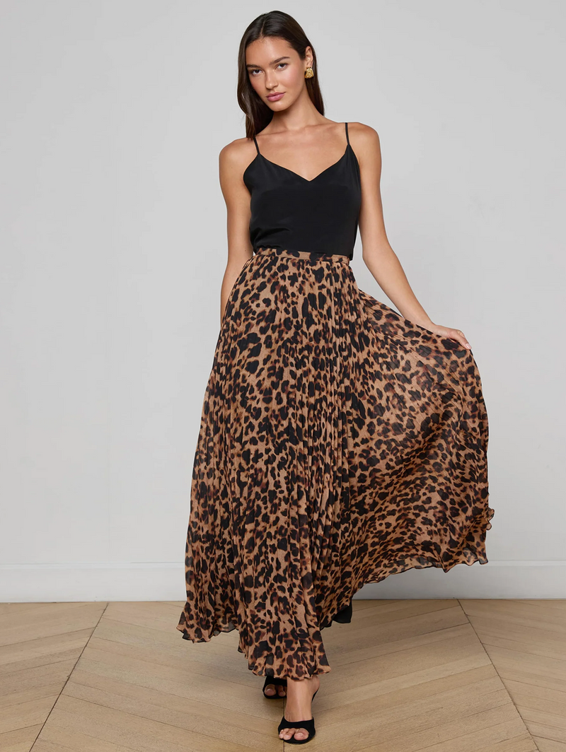 Torin Pleated Leopard Maxi Skirt