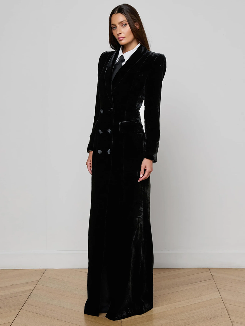 Stormi Velvet Tuxedo Maxi Dress