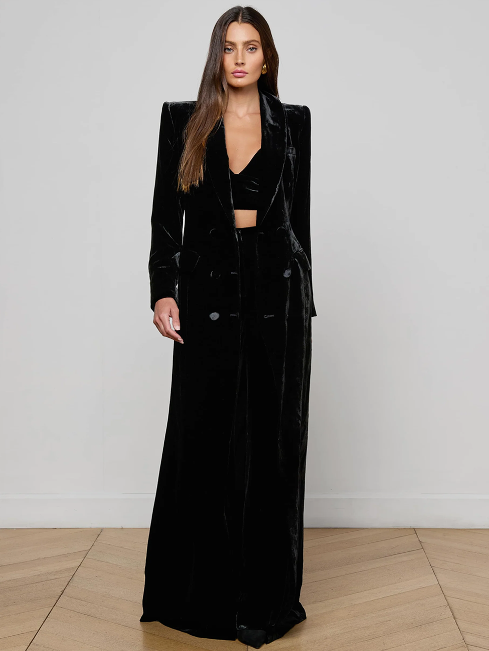 Stormi Velvet Tuxedo Maxi Dress
