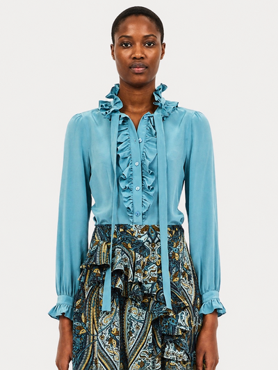 Catroux Long Sleeve Silk Blouse in Heron