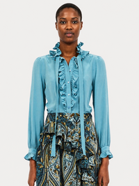 Catroux Long Sleeve Silk Blouse in Heron