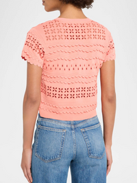 Abriana Eyelet Knit Cardigan in Coral Peony by ULLA JOHNSON - View 2