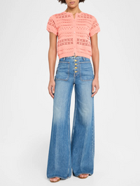 Abriana Eyelet Knit Cardigan in Coral Peony by ULLA JOHNSON - View 3