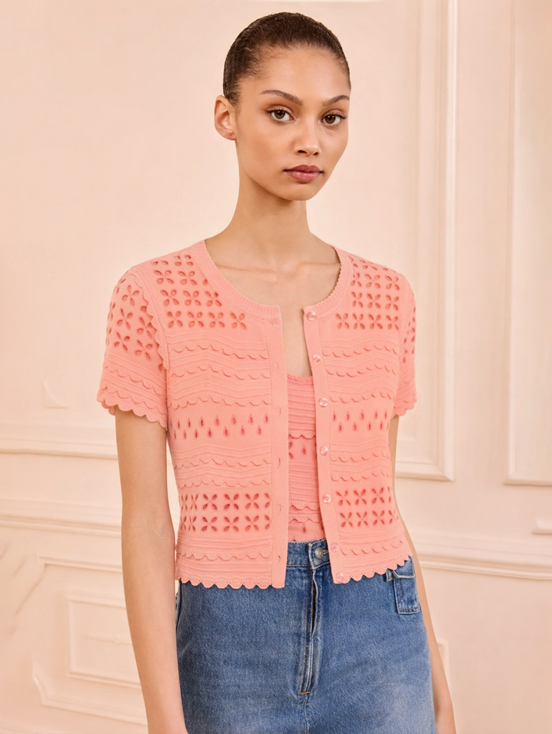 ULLA JOHNSON Abriana Eyelet Knit Cardigan in Coral Peony – AMY Atelier