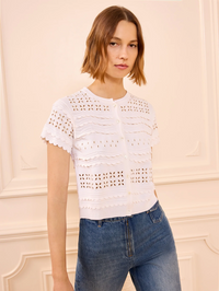 Abriana Eyelet Knit Cardigan in Cowrie by ULLA JOHNSON-COWRIE-AMY Atelier