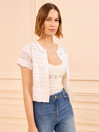 Abriana Eyelet Knit Cardigan in Cowrie by ULLA JOHNSON - View 2