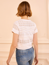 Abriana Eyelet Knit Cardigan in Cowrie by ULLA JOHNSON - View 4