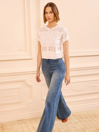 Abriana Eyelet Knit Cardigan in Cowrie by ULLA JOHNSON - View 5