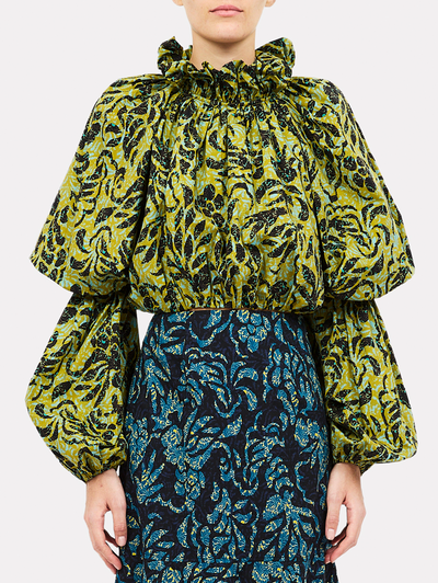 Beatriz Long Sleeve Cotton Blouse in Chartreuse