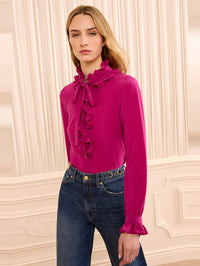 ULLA JOHNSON Catroux Long Sleeve Silk Blouse in Orchid – Image 1