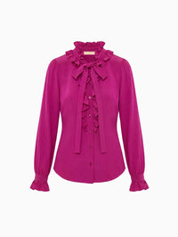 ULLA JOHNSON Catroux Long Sleeve Silk Blouse in Orchid – Image 5