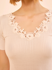 Celeste Knit Top with Lace by ULLA JOHNSON - View 2