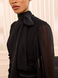 ULLA JOHNSON Celestine Long Sleeve Silk Dress in Noir – Image 2