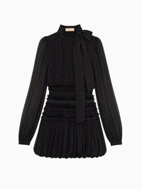 ULLA JOHNSON Celestine Long Sleeve Silk Dress in Noir – Image 5