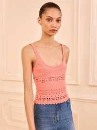 Esme Eyelet Knit Camisole in Coral Peony by ULLA JOHNSON-CORAL PEONY-AMY Atelier