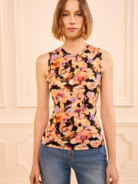 ULLA JOHNSON Ines Sleeveless Jersey Top in Night Bloom in NIGHT BLOOM – Image 3