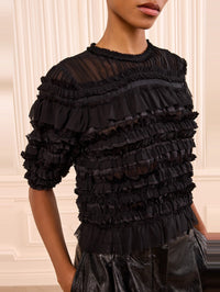 ULLA JOHNSON Mabel Short Sleeve Silk Top in Noir – Image 2