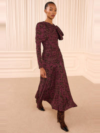 ULLA JOHNSON Neema Draped Jersey Top in Claret Floral – Image 1