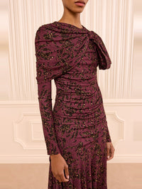 ULLA JOHNSON Neema Draped Jersey Top in Claret Floral – Image 2