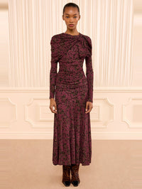 ULLA JOHNSON Neema Draped Jersey Top in Claret Floral – Image 4