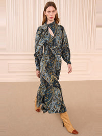 ULLA JOHNSON Sabrina Long Sleeve Silk Dress in Prussian – Image 1