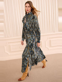 ULLA JOHNSON Sabrina Long Sleeve Silk Dress in Prussian – Image 3