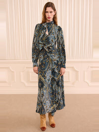 ULLA JOHNSON Sabrina Long Sleeve Silk Dress in Prussian – Image 4