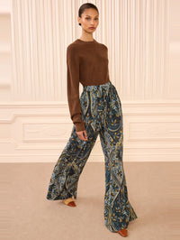 ULLA JOHNSON Sawyer Wide Leg Silk Pant in Prussian – Image 1