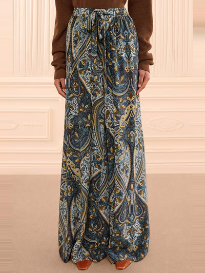 Sawyer Wide Leg Silk Pant in Prussian