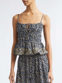 Anya Smocked Peplum Top in Midnight Bloom