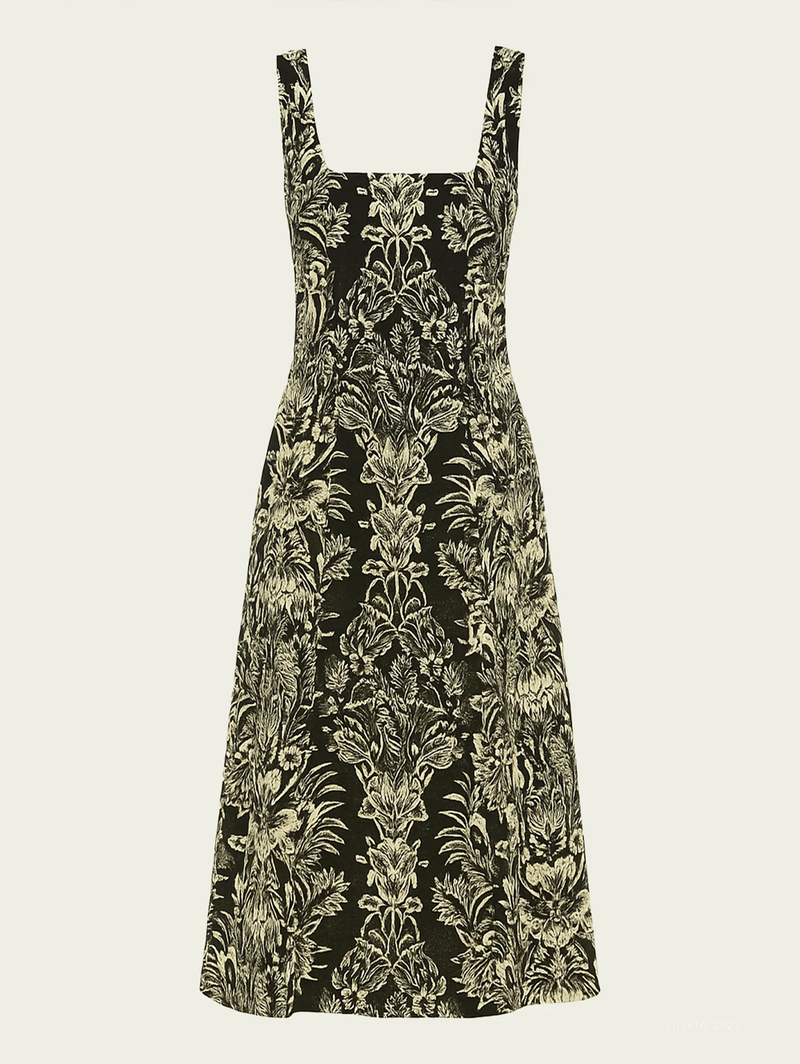 Natali Tank A-Line Dress in Noir Flora