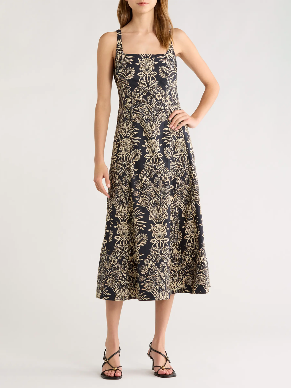 Natali Tank A-Line Dress in Noir Flora