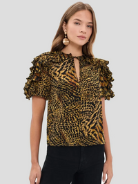 Josephine Short Sleeve Silk Top in Wren