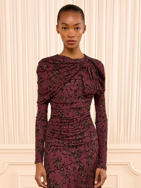 Neema Draped Jersey Top in Claret Floral