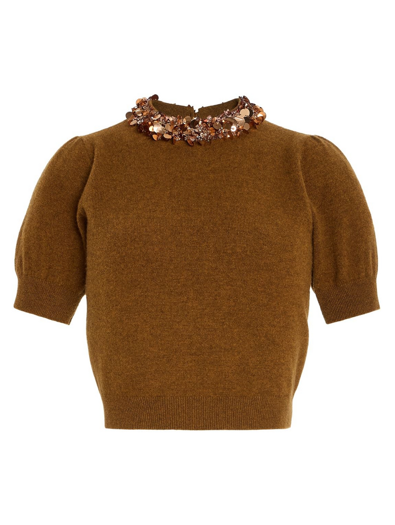 Liv Embroidered Cashmere Short Sleeve Knit