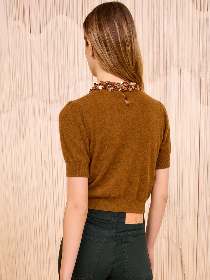 Liv Embroidered Cashmere Short Sleeve Knit