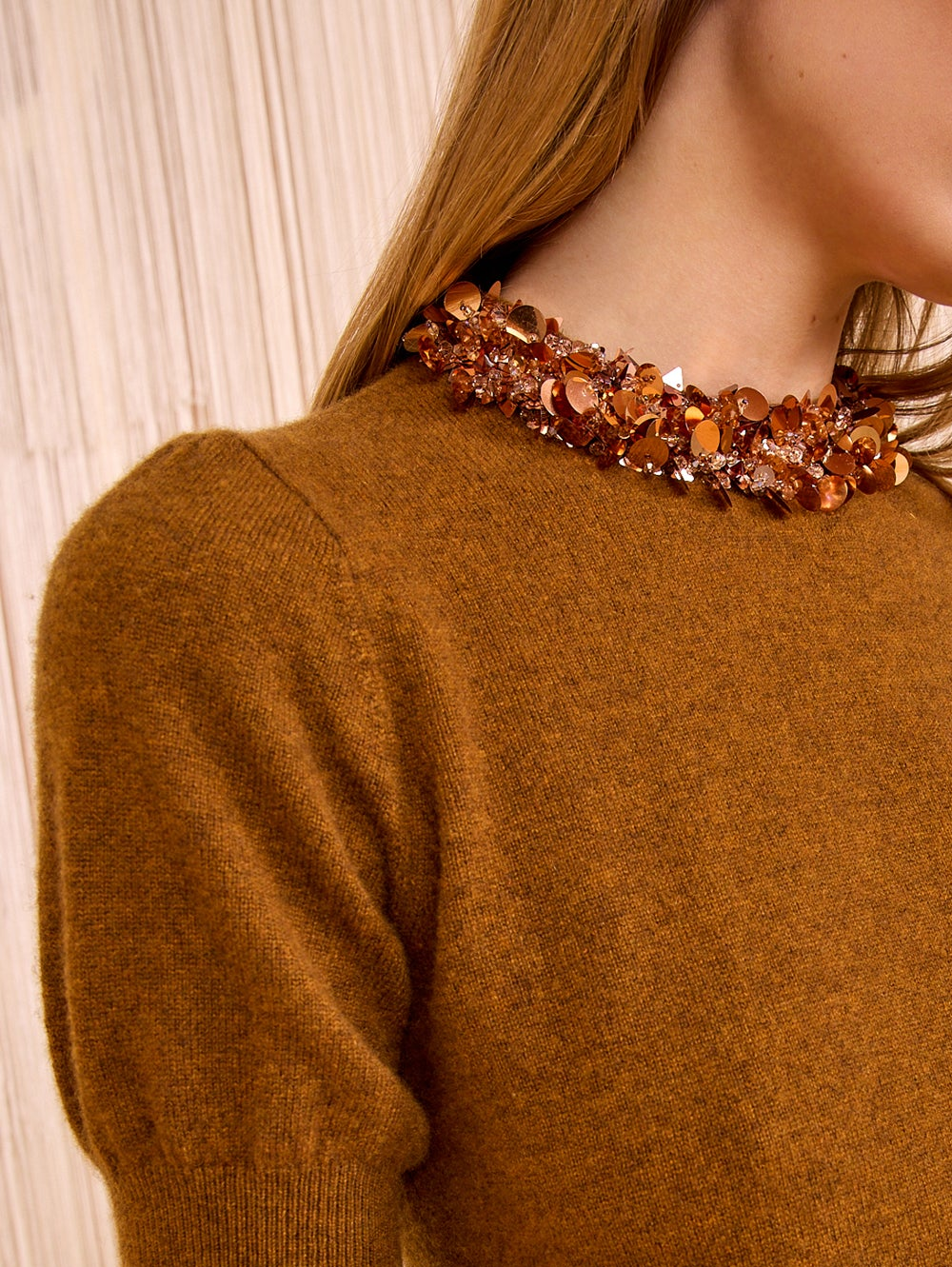 Liv Embroidered Cashmere Short Sleeve Knit