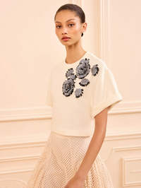 Cove Top with Embroidery in Creme