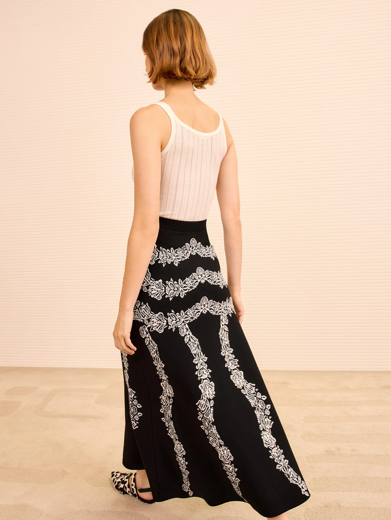 Valencia Jacquard Midi Skirt in Noir