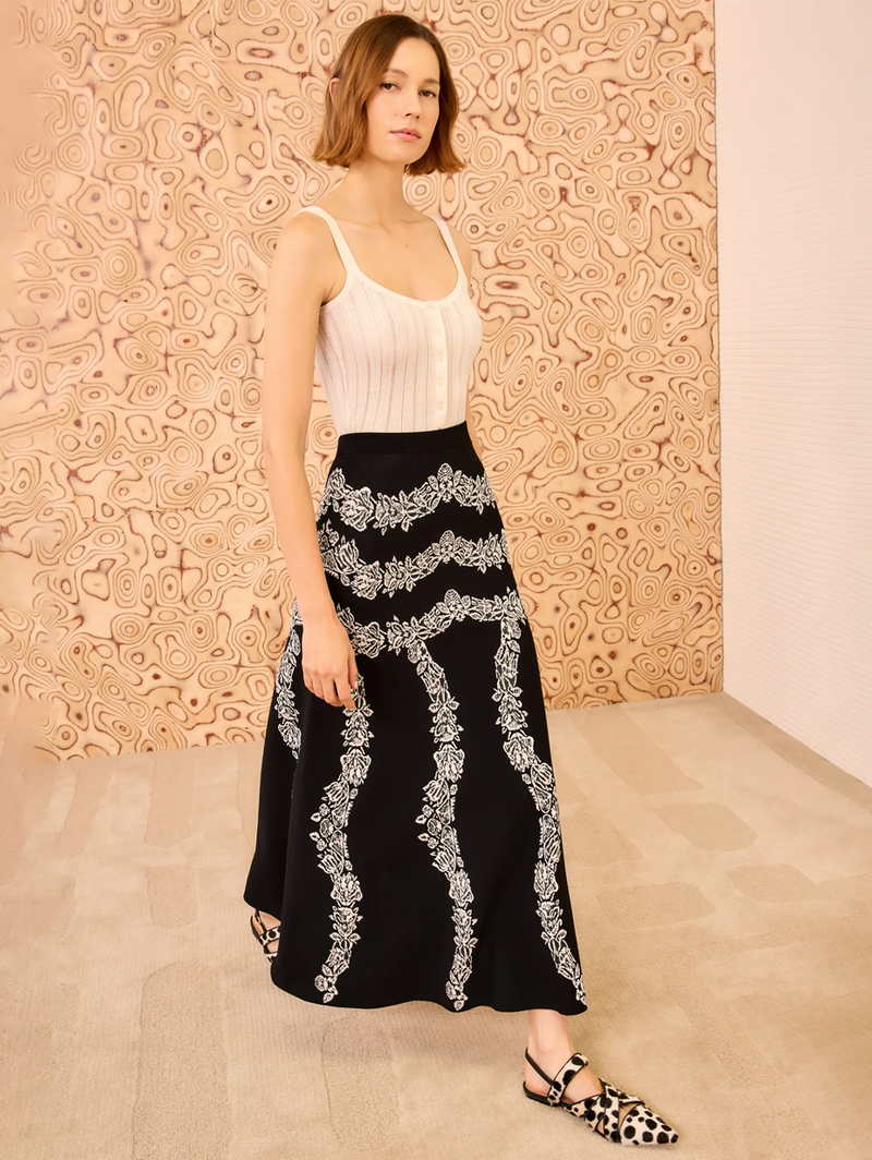 Valencia Jacquard Midi Skirt in Noir