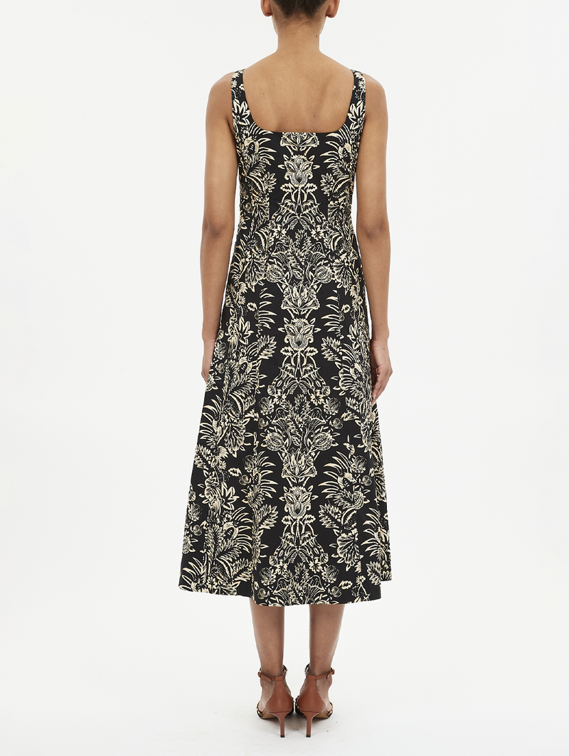 Natali Tank A-Line Dress in Noir Flora