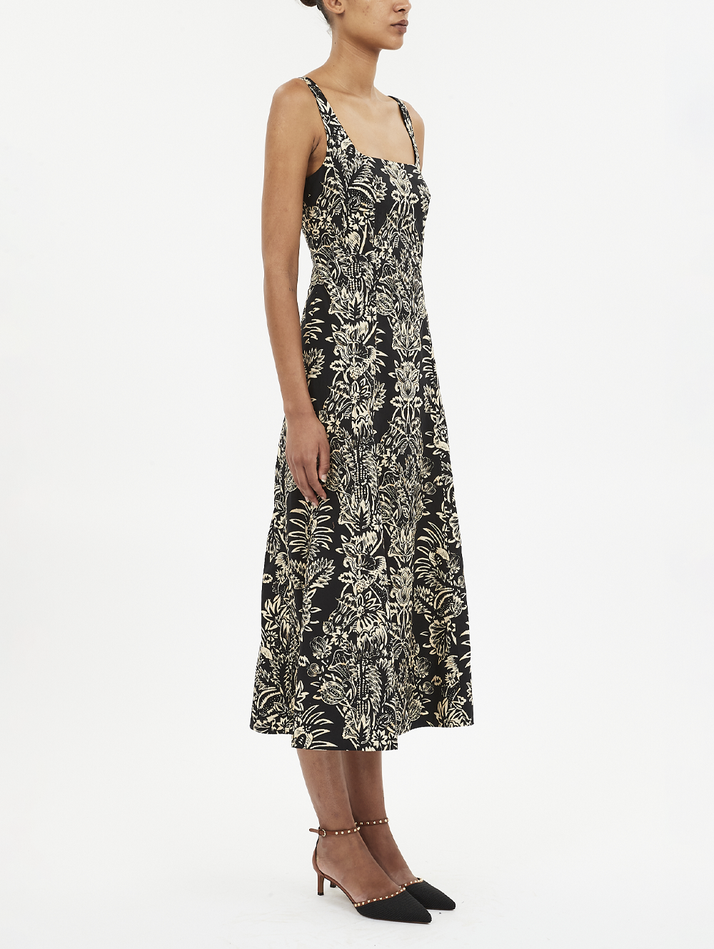 Natali Tank A-Line Dress in Noir Flora