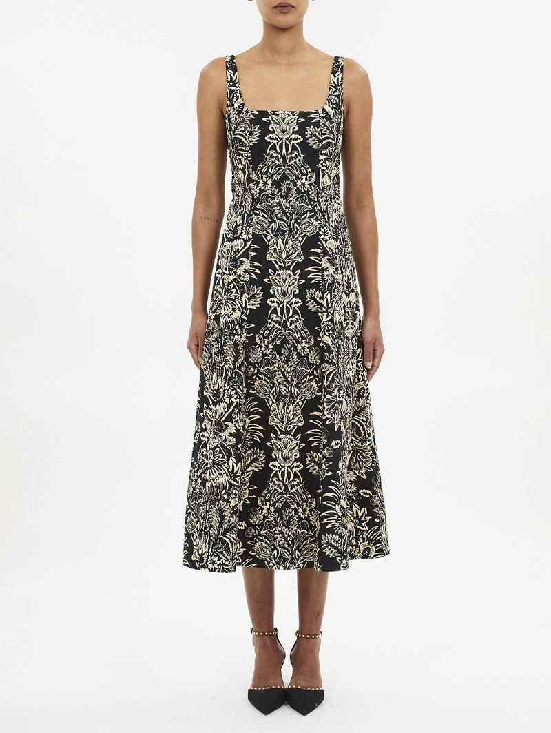 Natali Tank A-Line Dress in Noir Flora